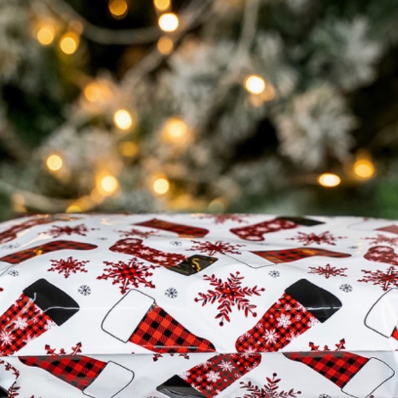 ๐ 10 Red Buffalo Plaid Stocking Poly Mailers Shipping Bags New - Picture 2 of 7